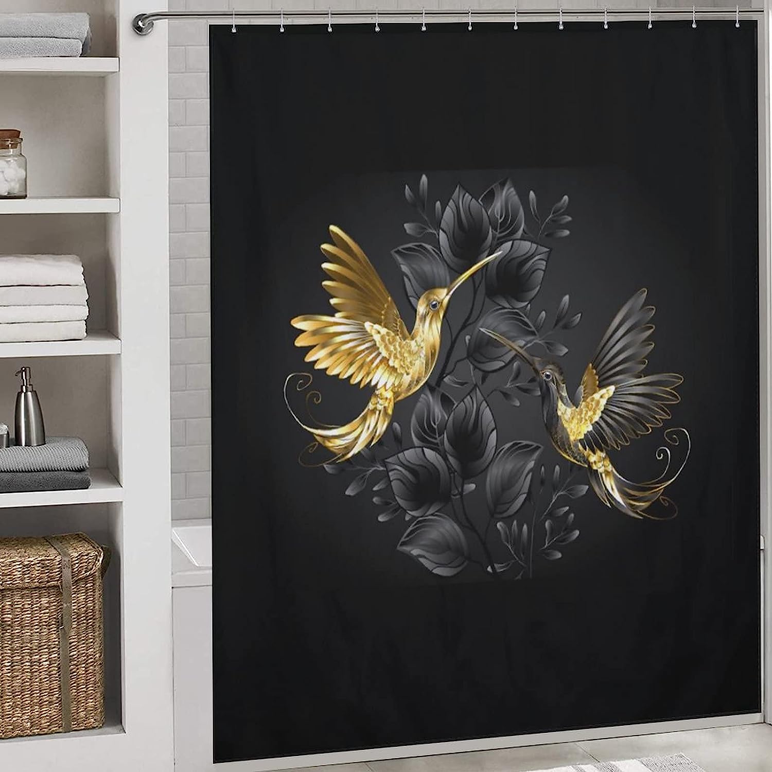 Bright Hummingbird Hotel Bathroom Waterproof Bath Curtain - Image 3