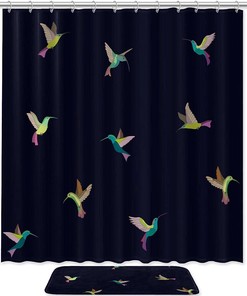Bright Hummingbird Waterproof Fabric Shower Curtain