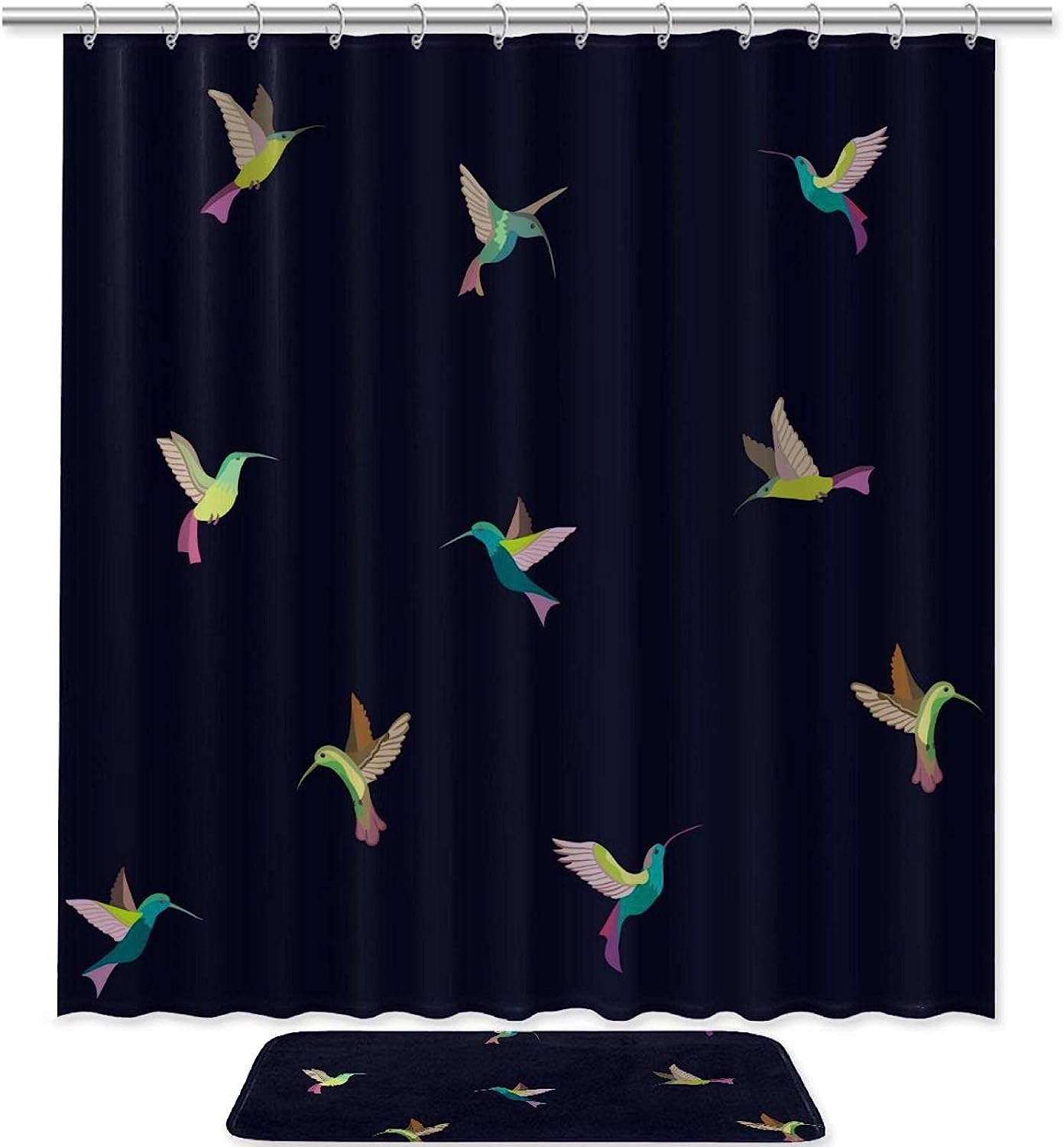Bright Hummingbird Waterproof Fabric Shower Curtain