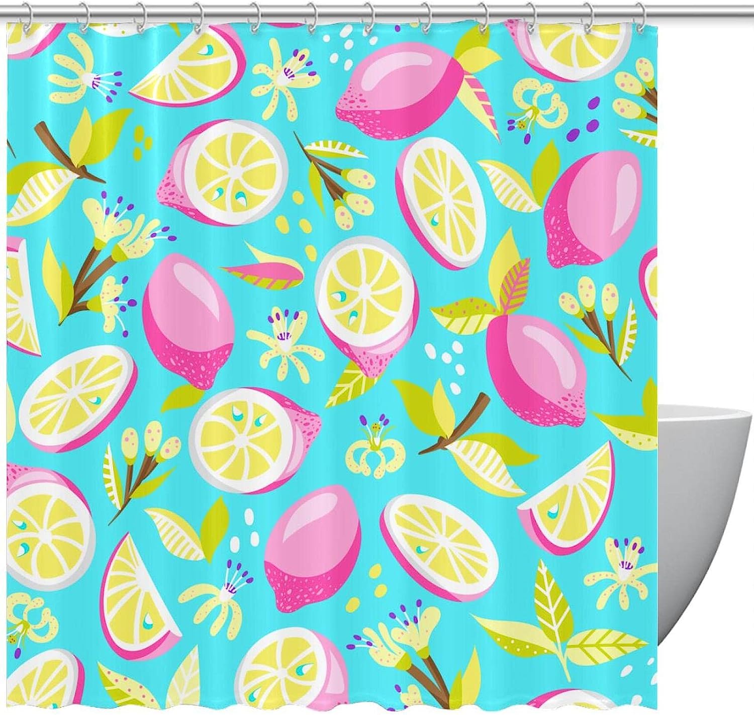 Bright Lemons Pink Waterproof Washable Bathroom Shower Curtain