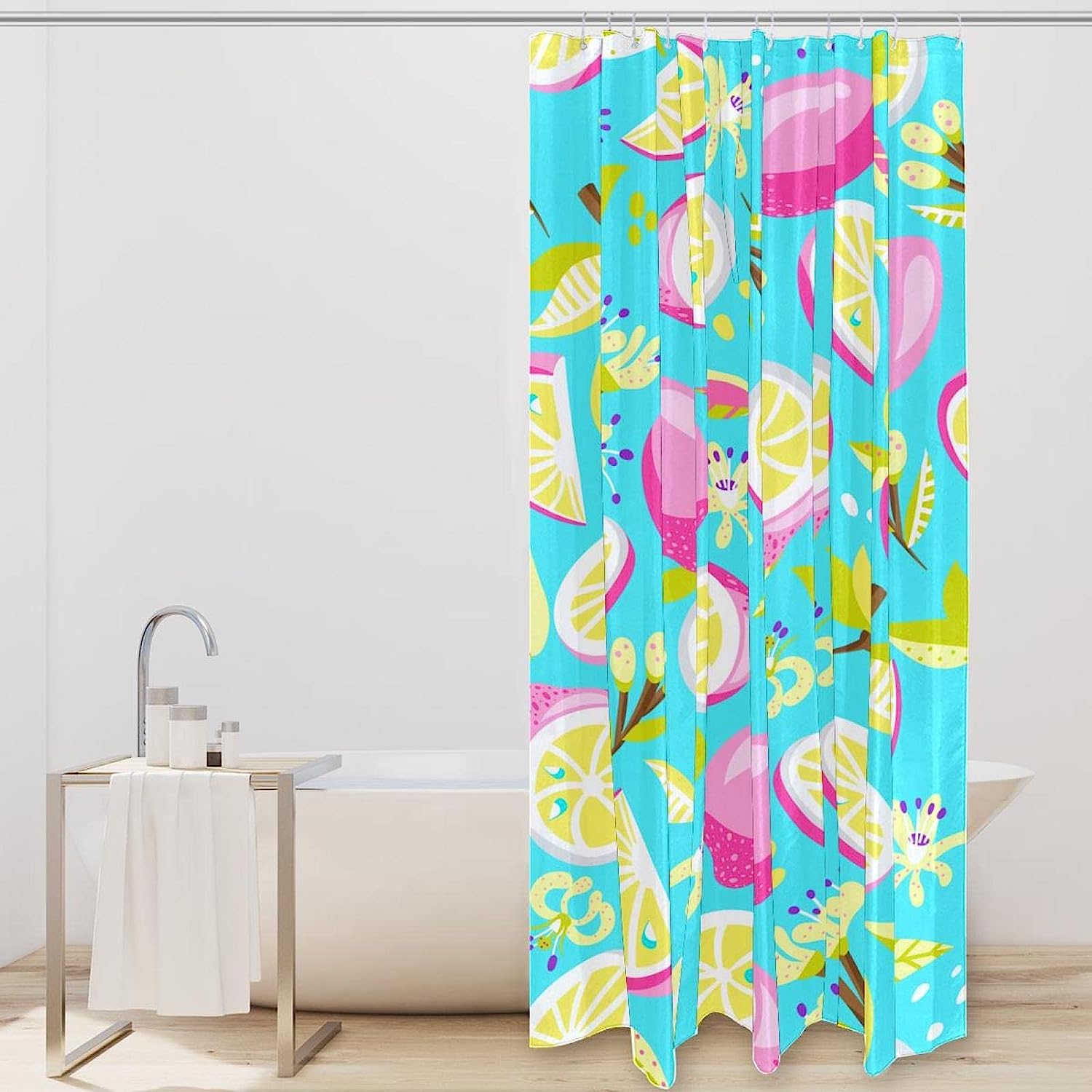 Bright Lemons Pink Waterproof Washable Bathroom Shower Curtain - Image 2