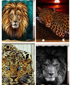 Bright Leopard Lion Shower Curtain, Bold Bathroom Decor