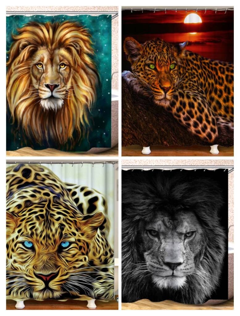 Bright Leopard Lion Shower Curtain, Bold Bathroom Decor