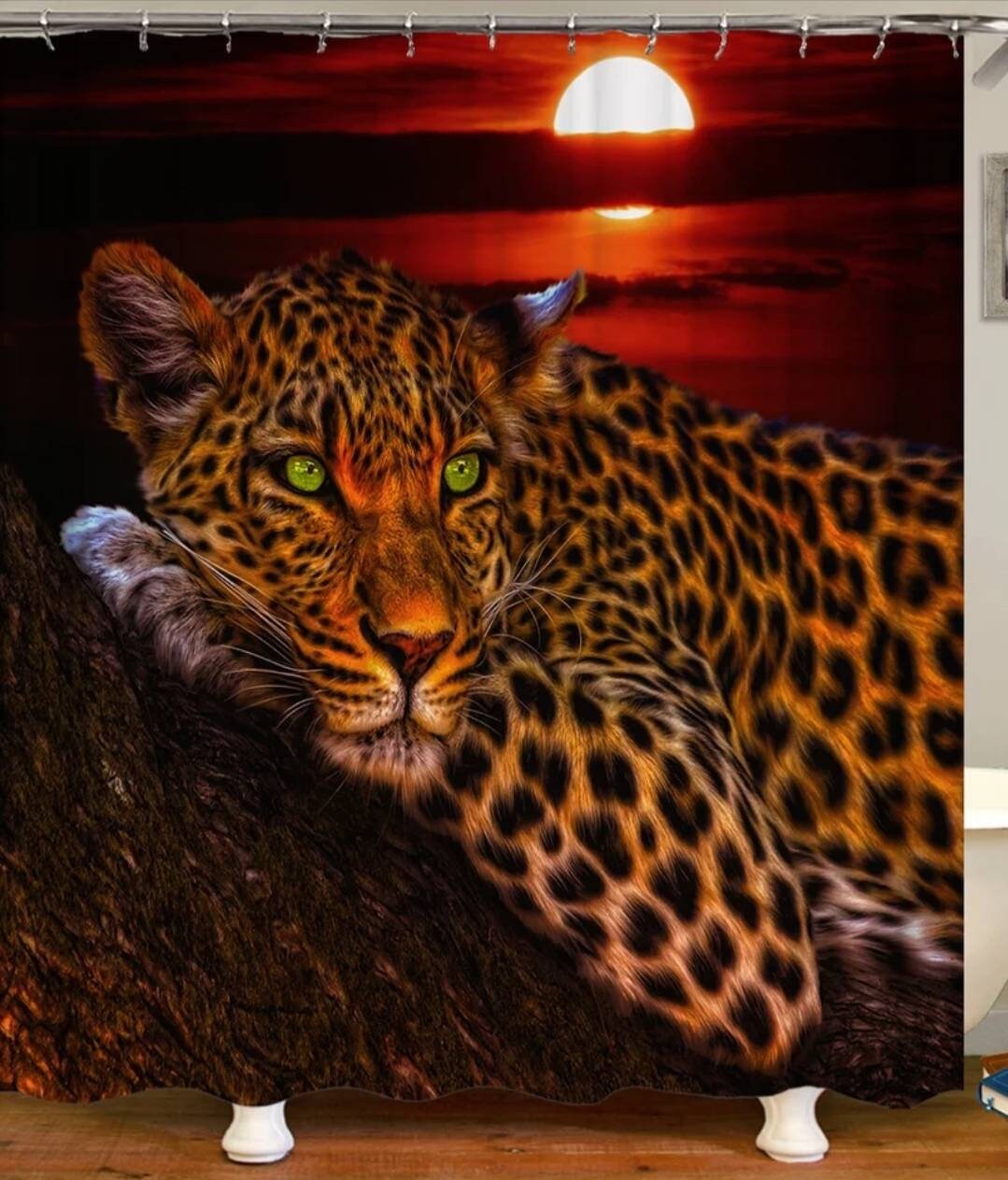 Bright Leopard Lion Shower Curtain, Bold Bathroom Decor