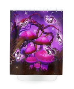 Bright Minimalist Shower Curtain With Mushroom Hippy Decor