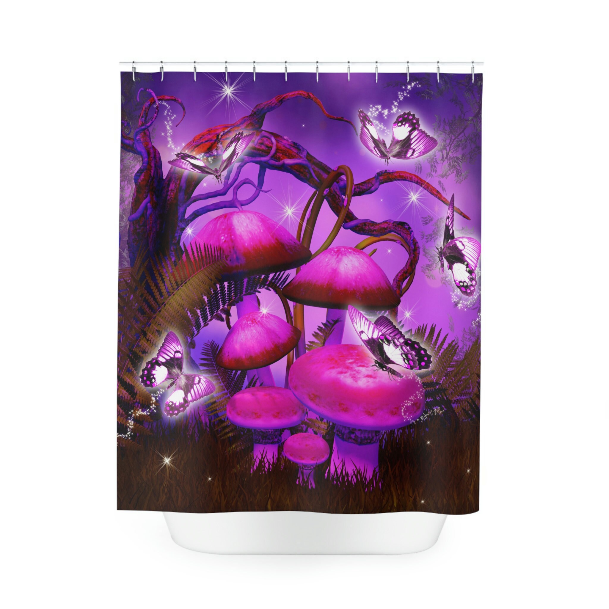 Bright Minimalist Shower Curtain With Mushroom Hippy Decor
