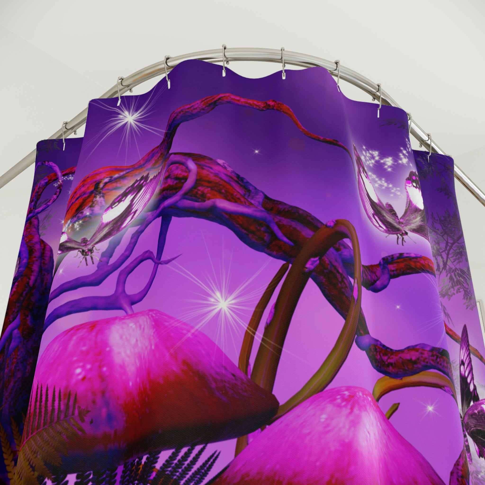 Bright Minimalist Shower Curtain With Mushroom Hippy Decor - Image 2