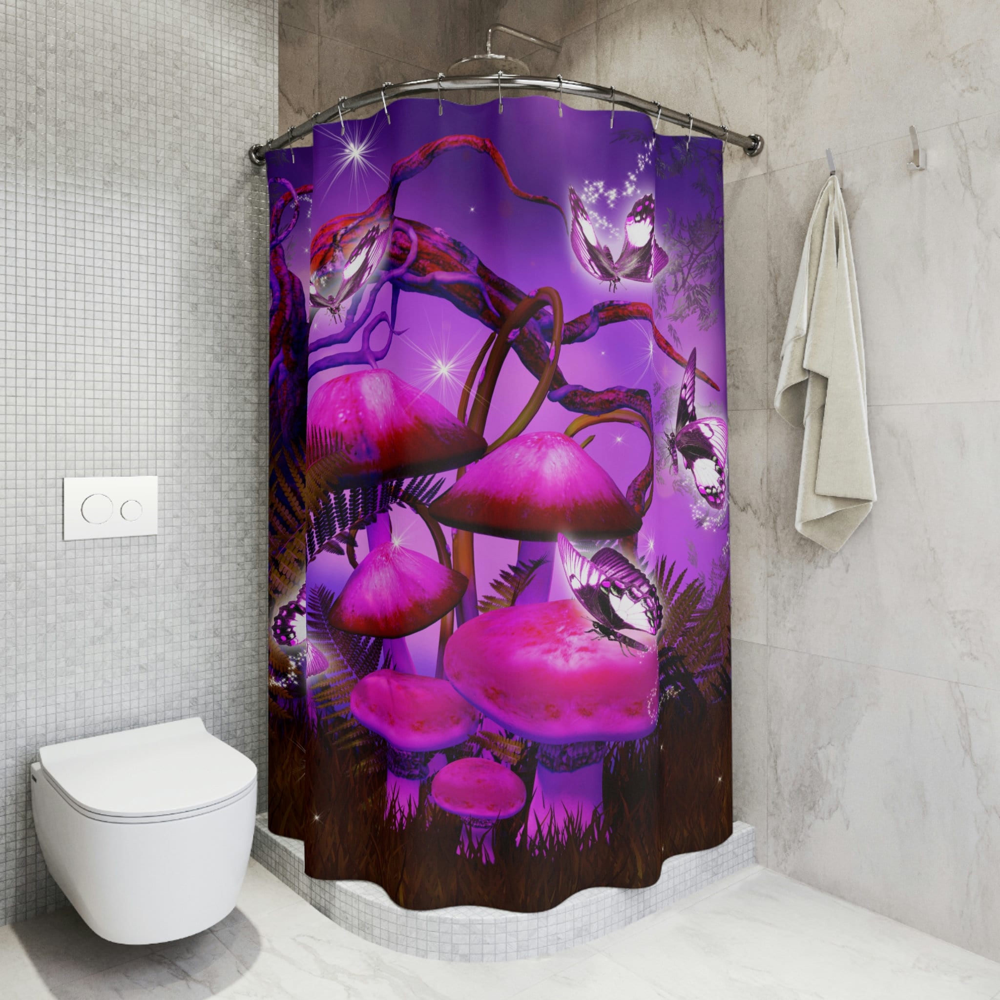 Bright Minimalist Shower Curtain With Mushroom Hippy Decor - Image 4