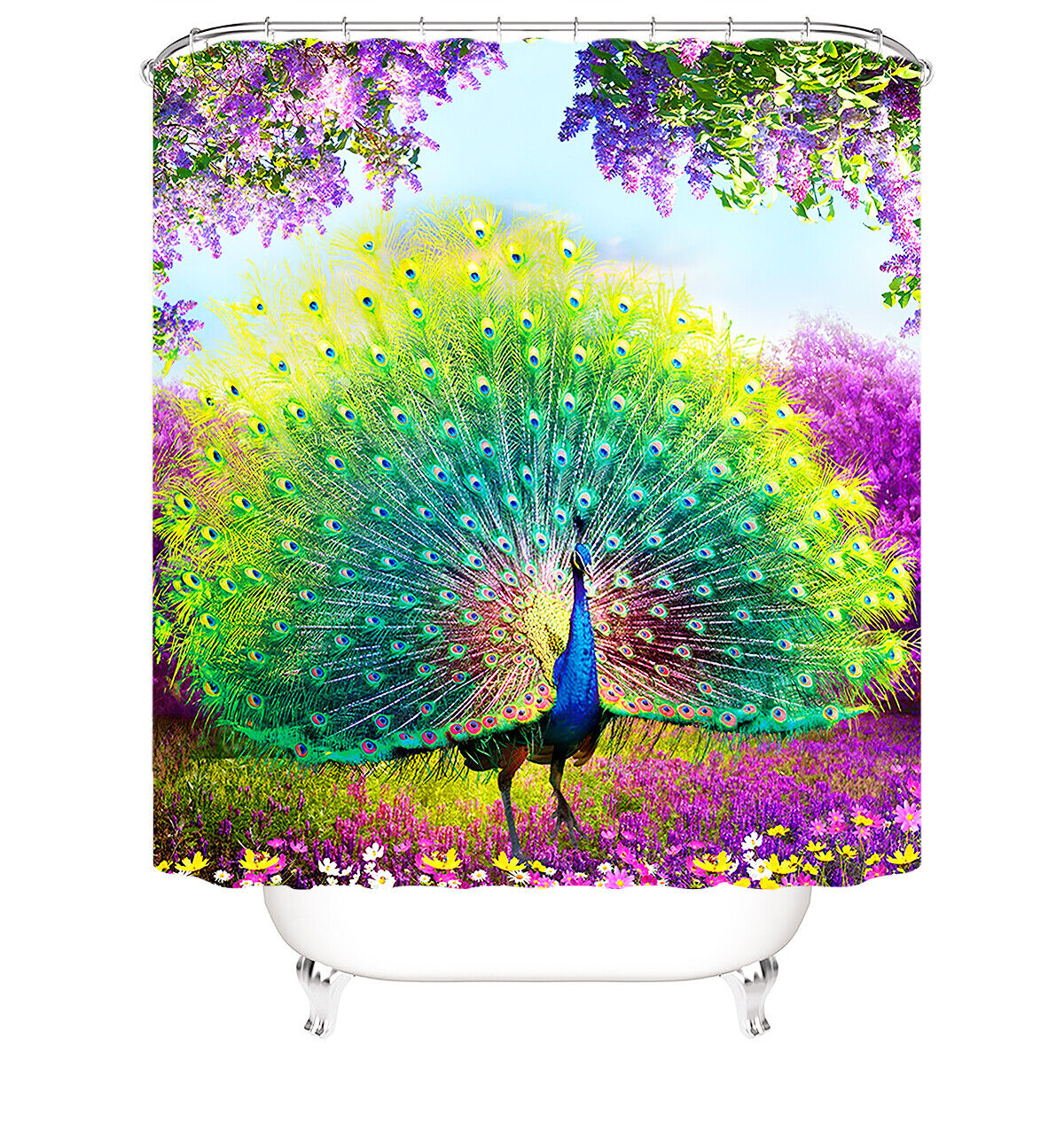 Bright Peacock Feather Print Shower Curtain - Unique Design