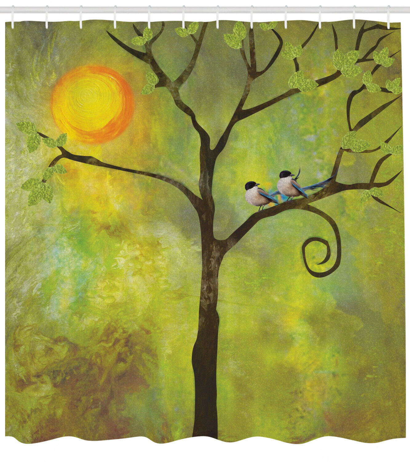 Bright Sun Sky Scene Fall Tree Bluebird Couple Painting Art Shower Curtain - Scenic Bathroom Decor
