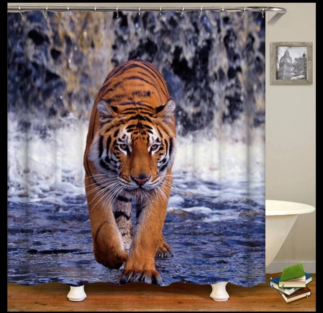 Bright Tiger Shower and Bath Curtain for Fun Bathroom Decor
