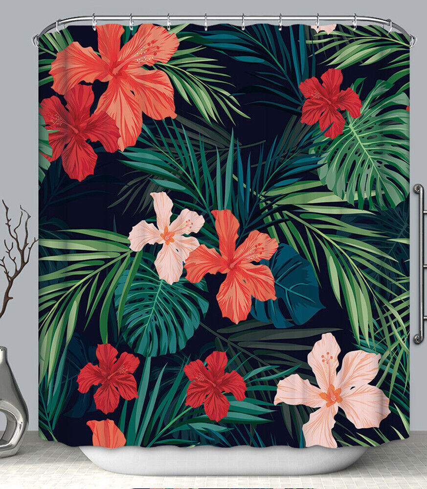 Bright Tropical Flower Print Shower Curtain for a Cheerful Bathroom