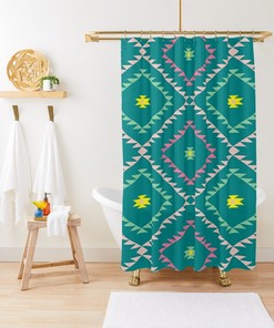 Bright Turquoise Pink Teal Shower Curtains Decorative - Southwestern Geometric Design