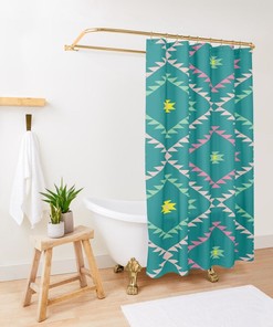 Bright Turquoise Pink Teal Shower Curtains Decorative - Southwestern Geometric Design