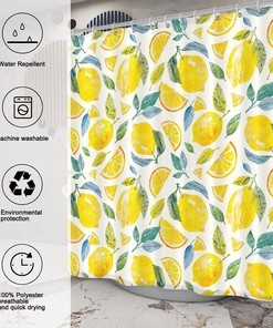 Bright Watercolor Lemon Shower Curtain With Cute Fruit Print, Bathroom Decor