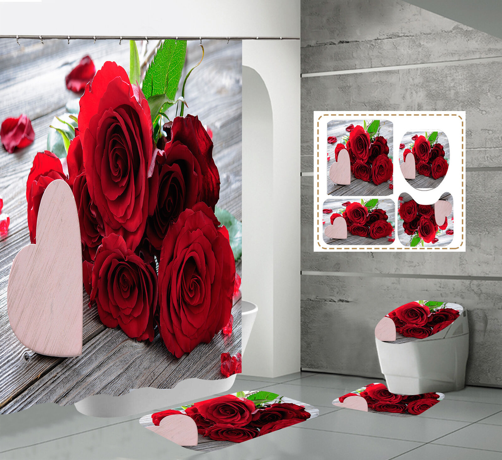 Bright and Bold Red Rose Flower Shower Curtain for a Dramatic Touch