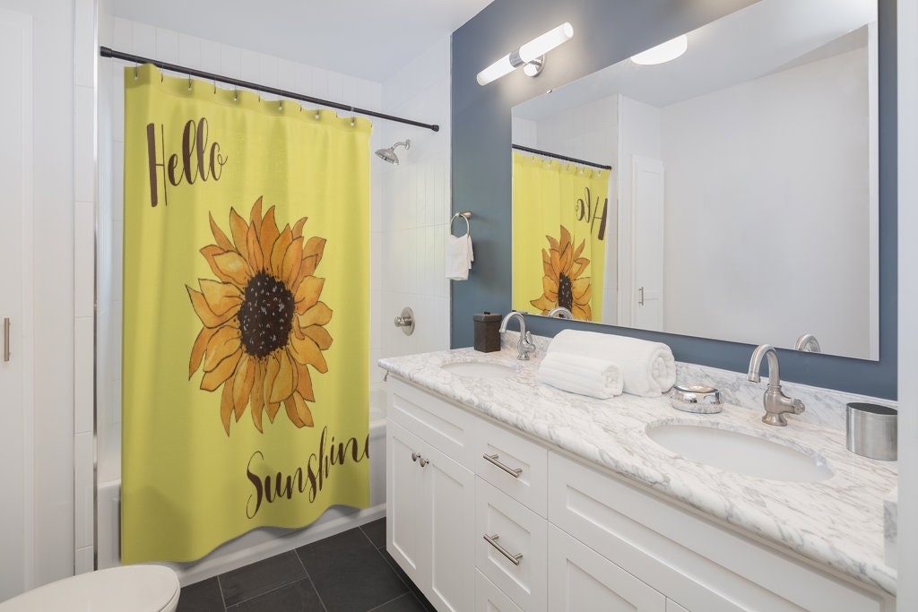 Brighten Up Your Bathroom with Sunflower Housewarming Gift Fabric Shower Curtain and Bath Decor