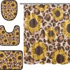 Bring A Sunny Vibe To Your Bathroom With Alaza Sunflowers Leopard Spot Shower Curtain And Mat Set.