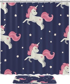 Bring A Touch Of Fantasy To Your Bathroom With Magical Unicorn Fantasy Pattern Shower Curtain Set