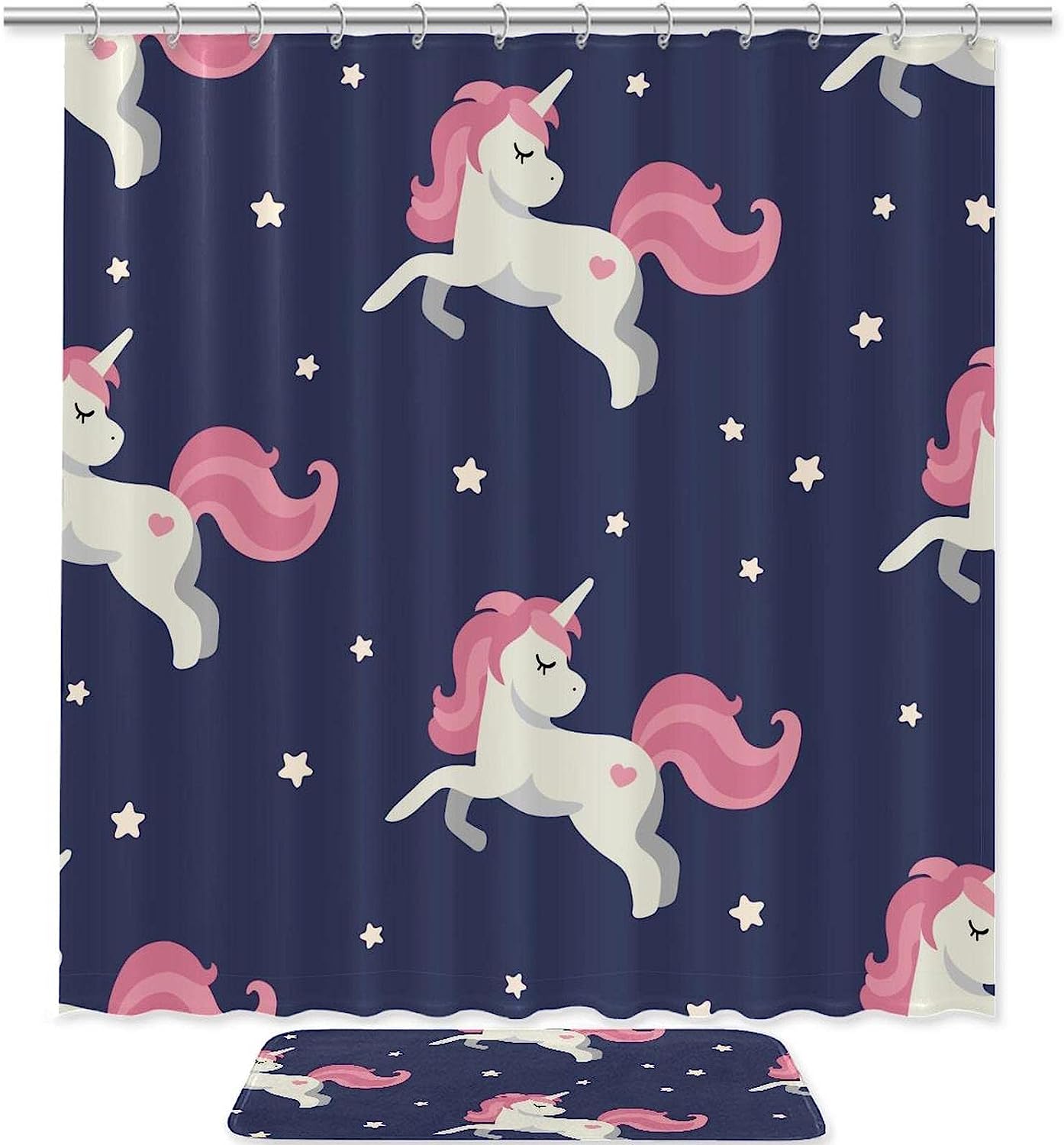 Bring A Touch Of Fantasy To Your Bathroom With Magical Unicorn Fantasy Pattern Shower Curtain Set