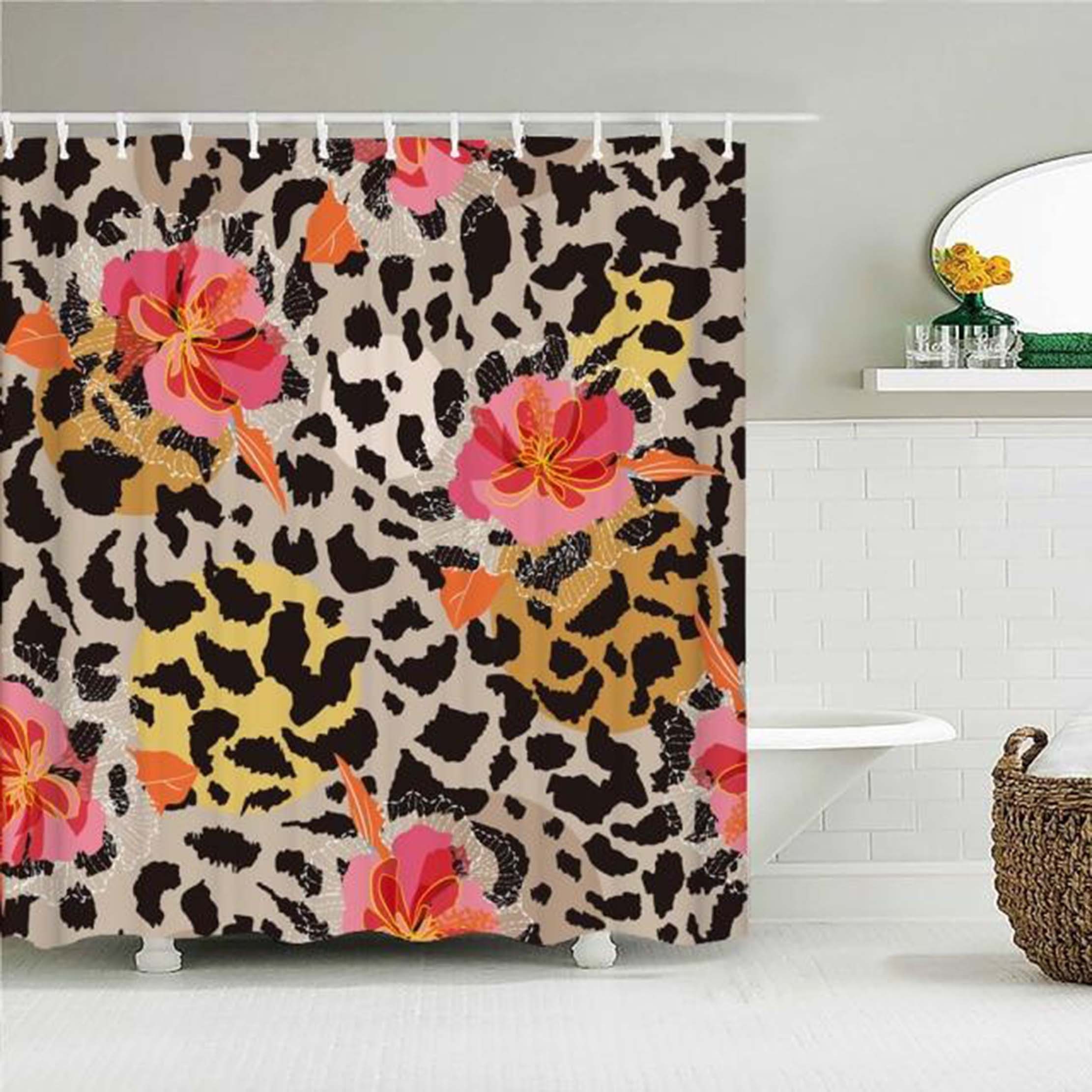 Bring A Touch Of The Wild To Your Bathroom With This Floral Leopard Print Shower Curtain