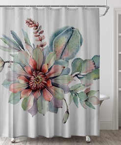 Bring Beauty To Your Bathroom With This Minimal Red Flowers And Pastel Colors Floral Shower Curtain 