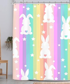 Bring Colorful Fun into Your Little One's Bathroom with Rainbow Bunny Shower Curtain for Easter Decor