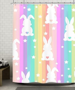 Bring Colorful Fun into Your Little One's Bathroom with Rainbow Bunny Shower Curtain for Easter Decor
