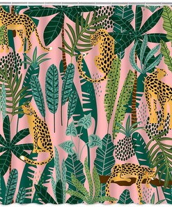 Bring Home The Jungle with Asian Leopard Shower Curtain & Tropical Palm Leaf Jungle Decor