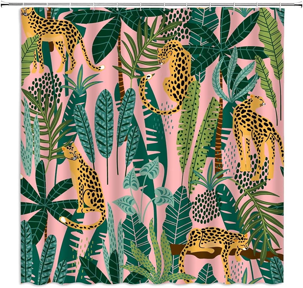 Bring Home The Jungle with Asian Leopard Shower Curtain & Tropical Palm Leaf Jungle Decor