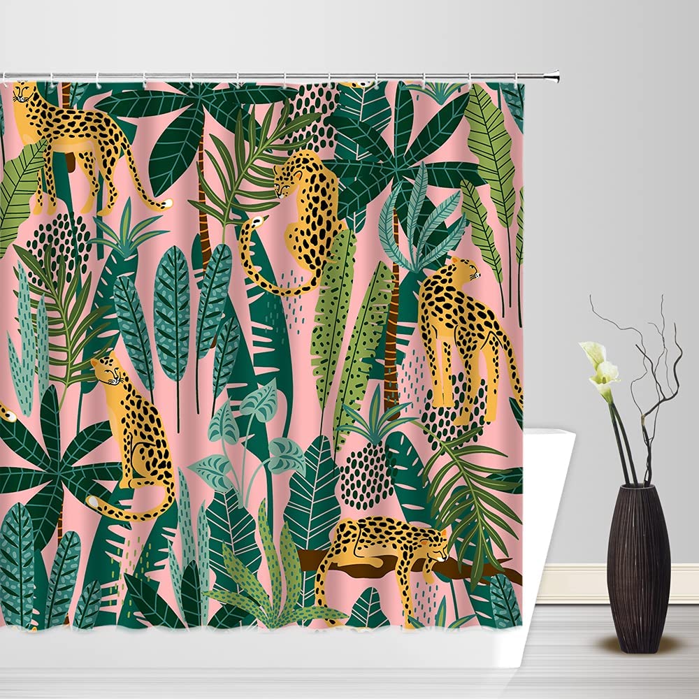 Bring Home The Jungle with Asian Leopard Shower Curtain & Tropical Palm Leaf Jungle Decor