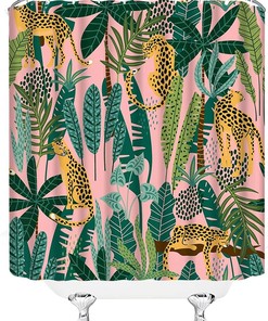 Bring Home The Jungle with Asian Leopard Shower Curtain & Tropical Palm Leaf Jungle Decor