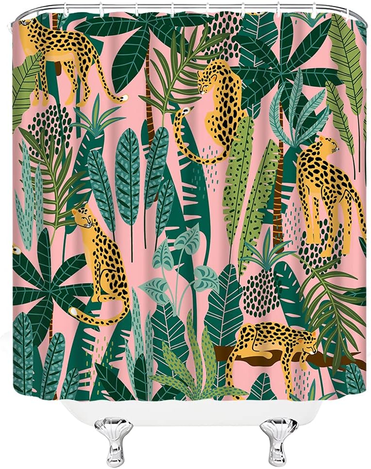 Bring Home The Jungle with Asian Leopard Shower Curtain & Tropical Palm Leaf Jungle Decor