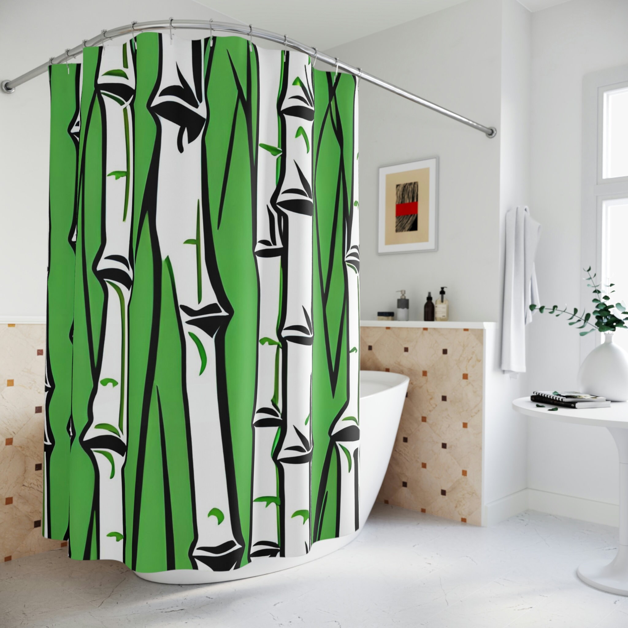 Bring Life To Your Bathroom Decor With This Bamboo Shower Curtain And Ai Art Print