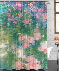 Bring Monet's Garden to Your Bathroom with Flower Garden Fabric Shower Curtain 