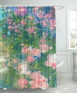 Bring Monet's Garden to Your Bathroom with Flower Garden Fabric Shower Curtain