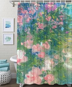 Bring Monet's Garden to Your Bathroom with Flower Garden Fabric Shower Curtain 