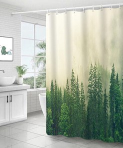 Bring Nature In Your Bathroom With 3D Misty Forest Pine Tree Jungle Print Bathroom Shower Curtain #2