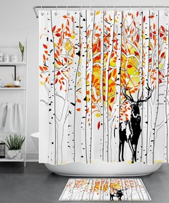 Bring Nature Indoors with Watercolor Elk Deer Autumn Forest Red Leaf Shower Curtain