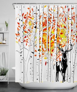 Bring Nature Indoors with Watercolor Elk Deer Autumn Forest Red Leaf Shower Curtain