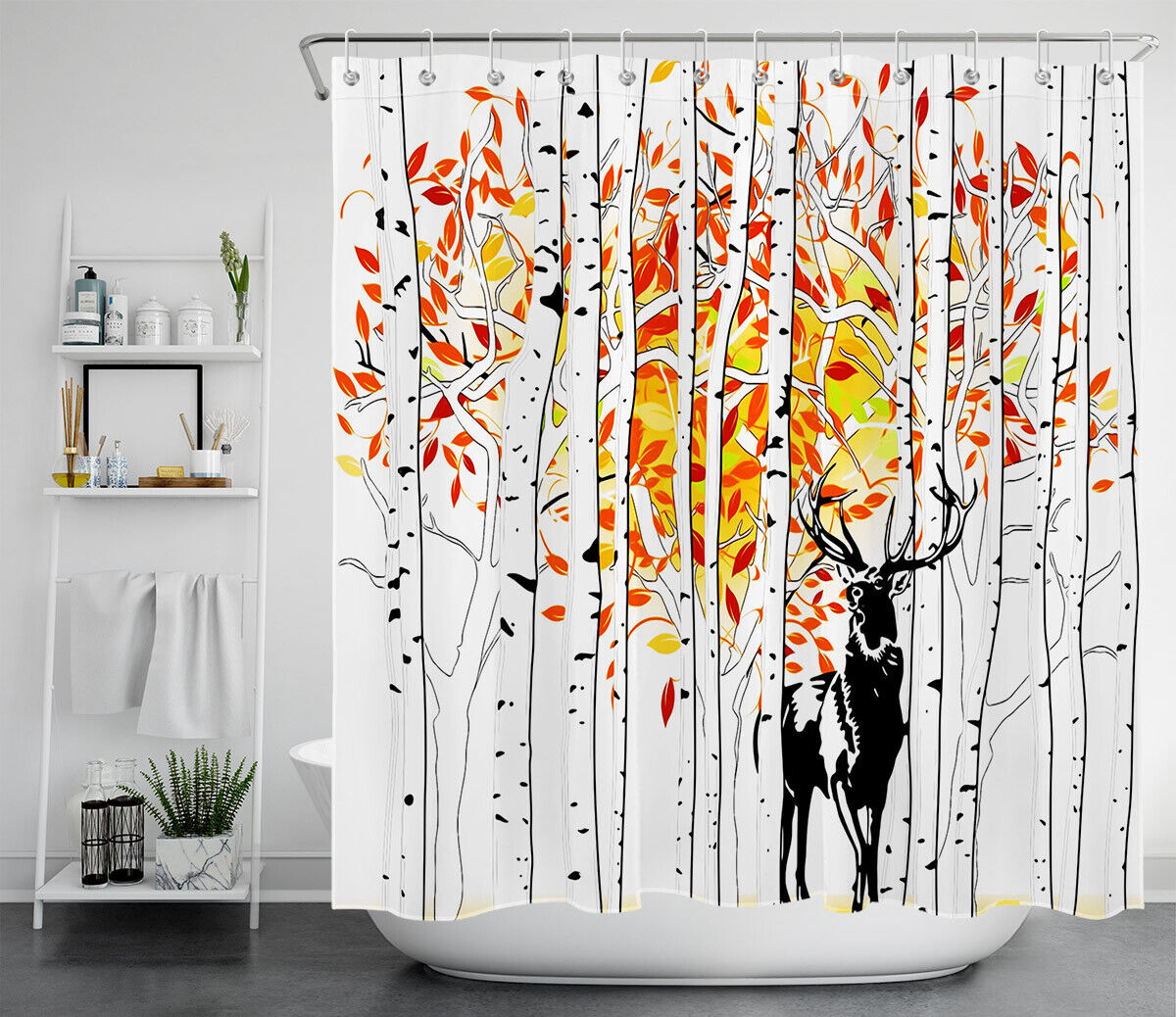 Bring Nature Indoors with Watercolor Elk Deer Autumn Forest Red Leaf Shower Curtain