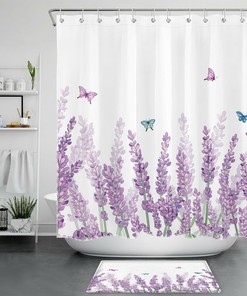Bring Nature Indoors with Watercolor Lavender Flowers Butterfly Shower Curtain Bathroom Accessory