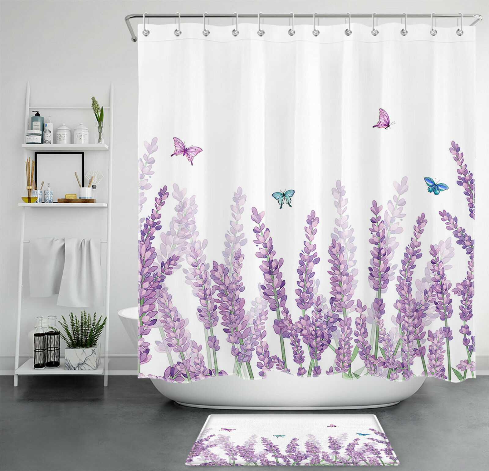 Bring Nature Indoors with Watercolor Lavender Flowers Butterfly Shower Curtain Bathroom Accessory