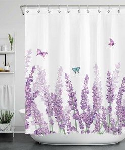 Bring Nature Indoors with Watercolor Lavender Flowers Butterfly Shower Curtain Bathroom Accessory