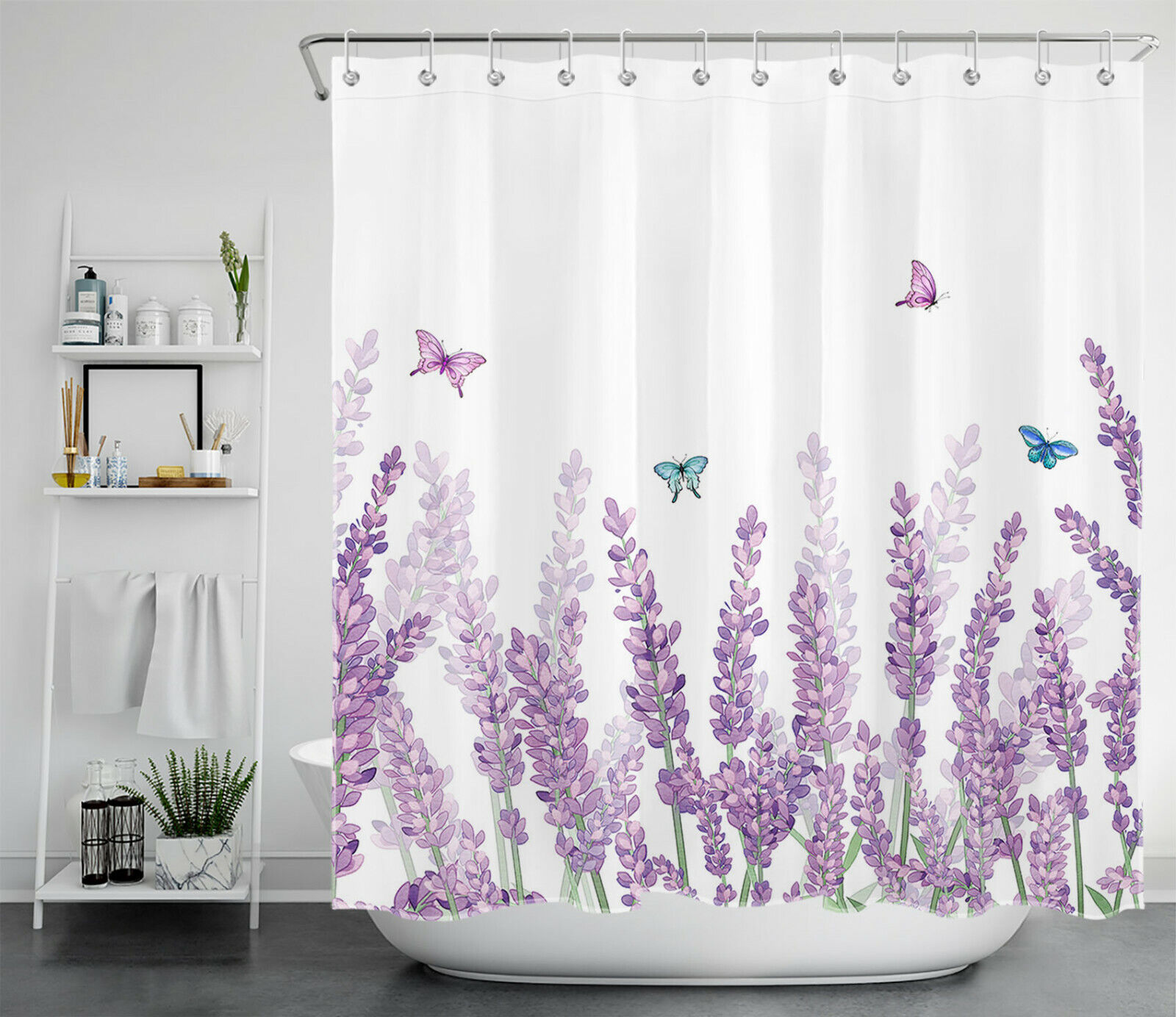 Bring Nature Indoors with Watercolor Lavender Flowers Butterfly Shower Curtain Bathroom Accessory