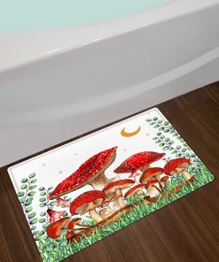 Bring Nature's Charm to Your Bathroom with Watercolor Eucalyptus Leaf Red Mushroom Shower Curtain