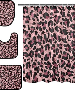 Bring Retro Style To Your Bathroom With Alaza Vintage Leopard Spot Shower Curtain And Mat Set!