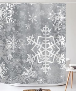 Bring Some Coziness to Your Bathroom with Merry Christmas Snowflake Shower Curtain in Grey