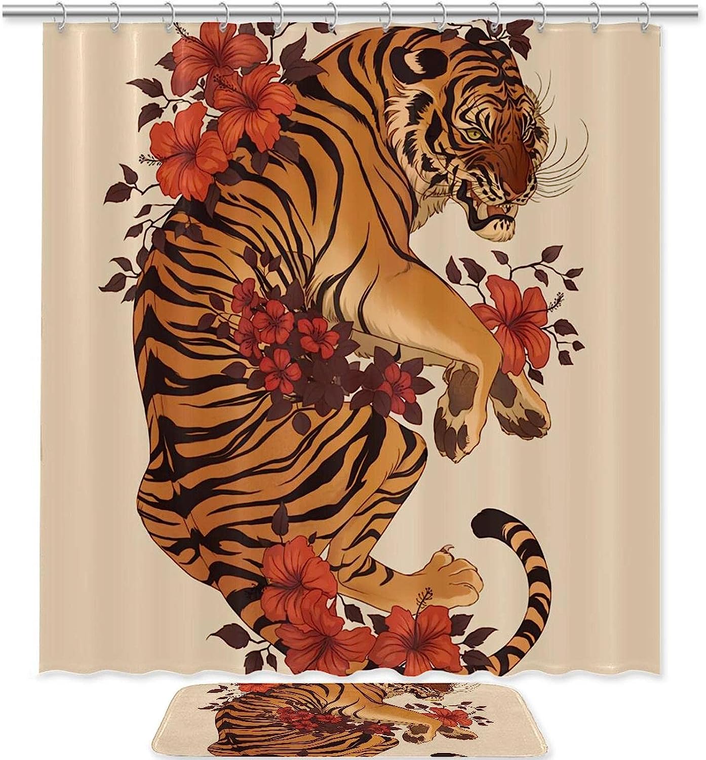 Bring Some Fun to Your Bathroom with This Tiger with Flowers Shower Curtain
