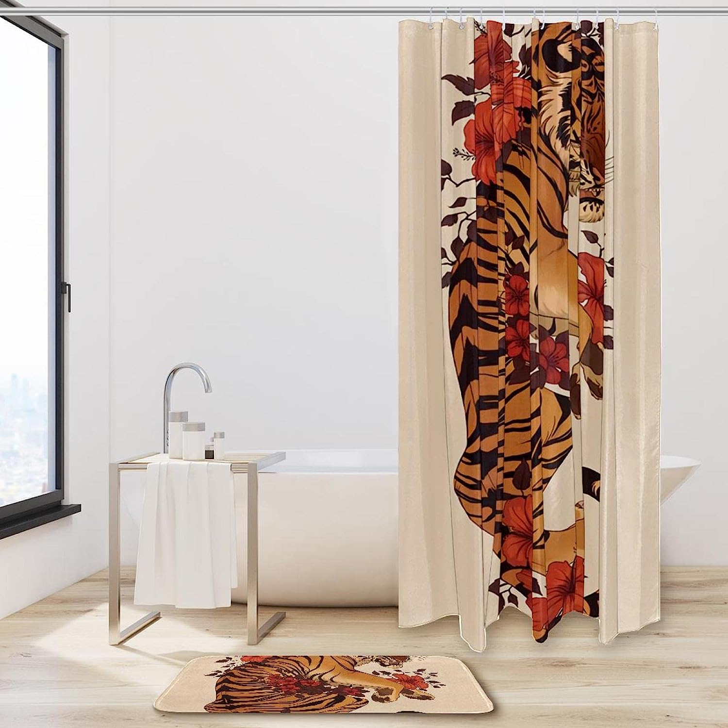 Bring Some Fun to Your Bathroom with This Tiger with Flowers Shower Curtain
